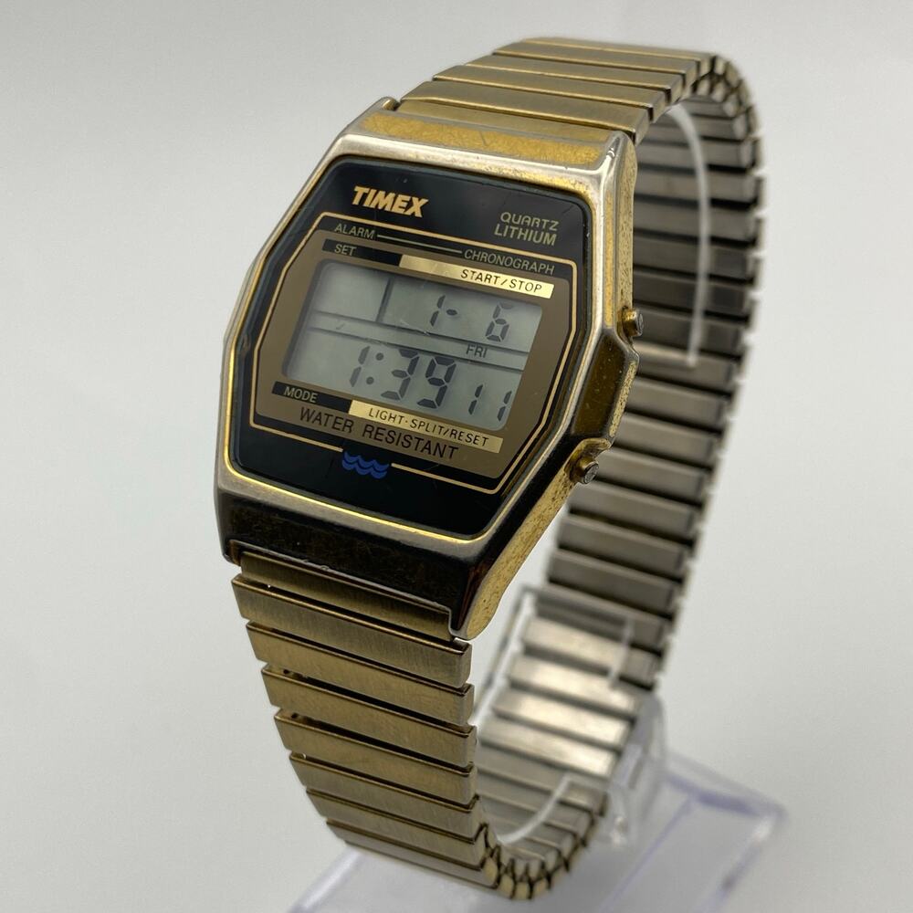 Vintage 1980s Timex Men's Gold Tone Quartz Digital lithium Watch New Battery